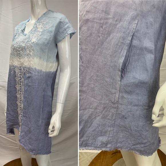 NWT Kyla Seo Ombre Linen Dip-Dye Embroidered Hi-Low Shirt Dress Anthropologie - Picture 4 of 8